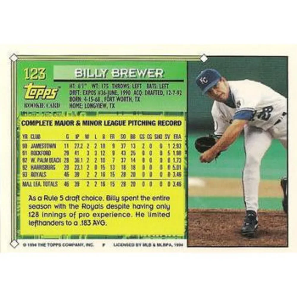 1994 Topps Billy Brewer FS, RC # 123 Kansas City Royals